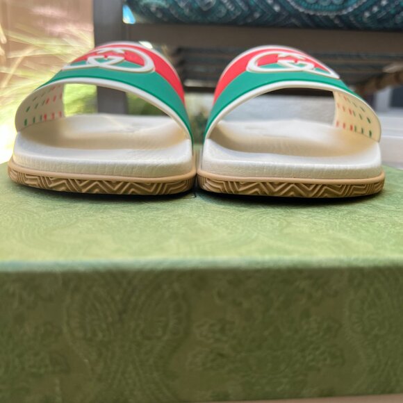 Authentic Gucci Agrado Slide Sandal CREAM RED GREEN Men\'s Size 7US 655461
